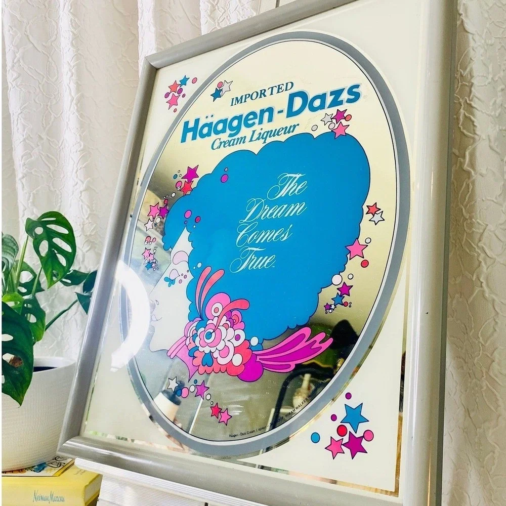 Vintage Haagen-Dazs Cream Liqueur Advertising‎ Mirror, Peter Max Style Bar Decor